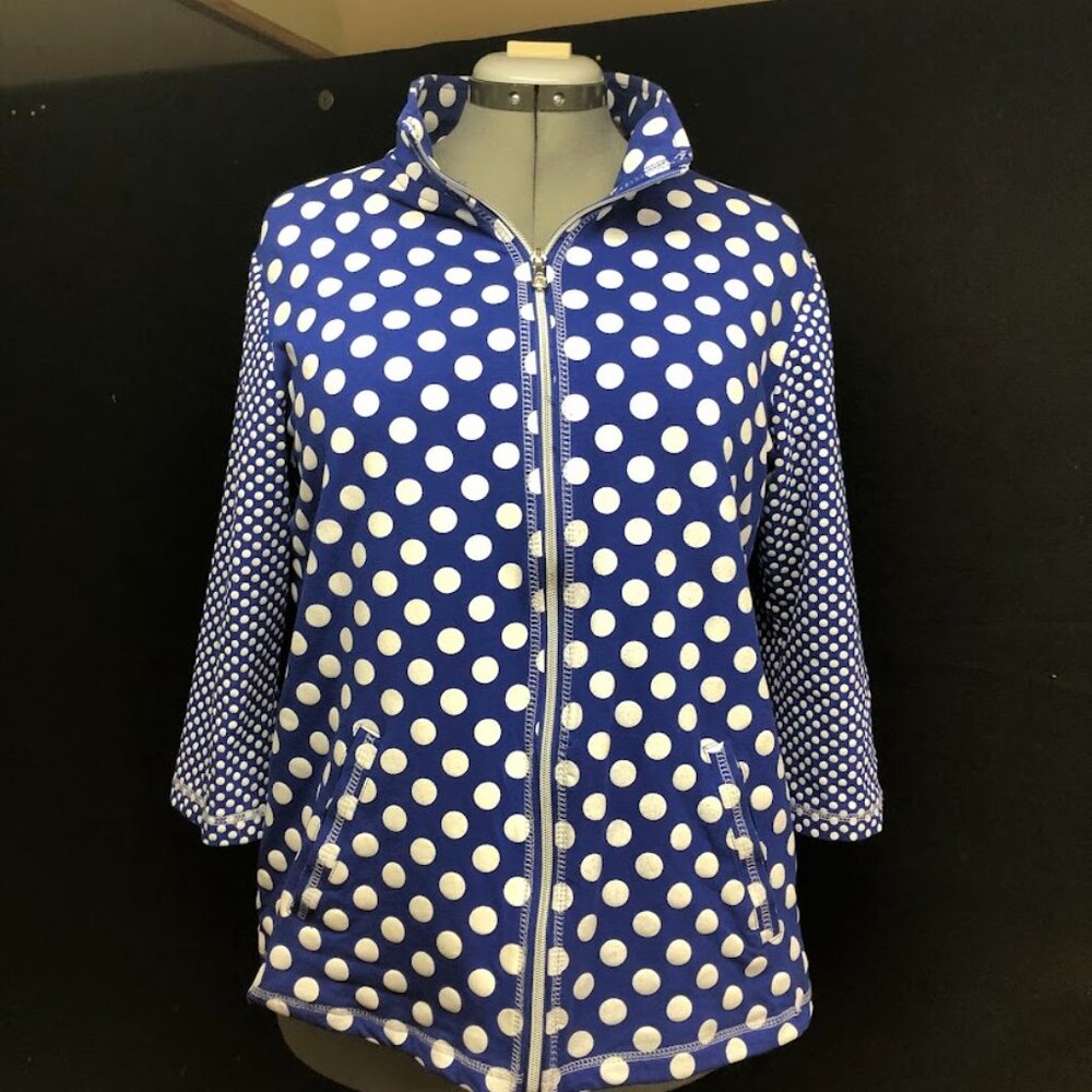 Onque Casual XL blue and white polk a dot jacket with front zipper